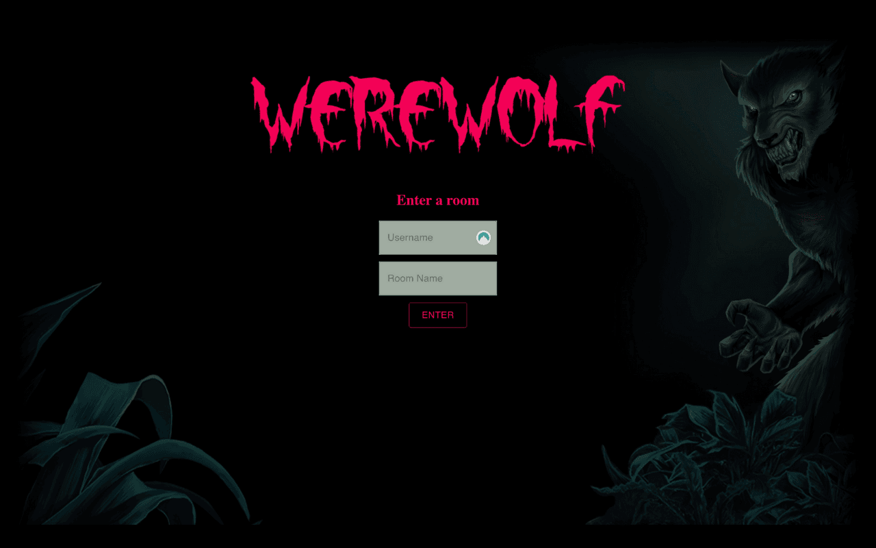 The Werewolf sign-in screen with the title in a blood-letter font